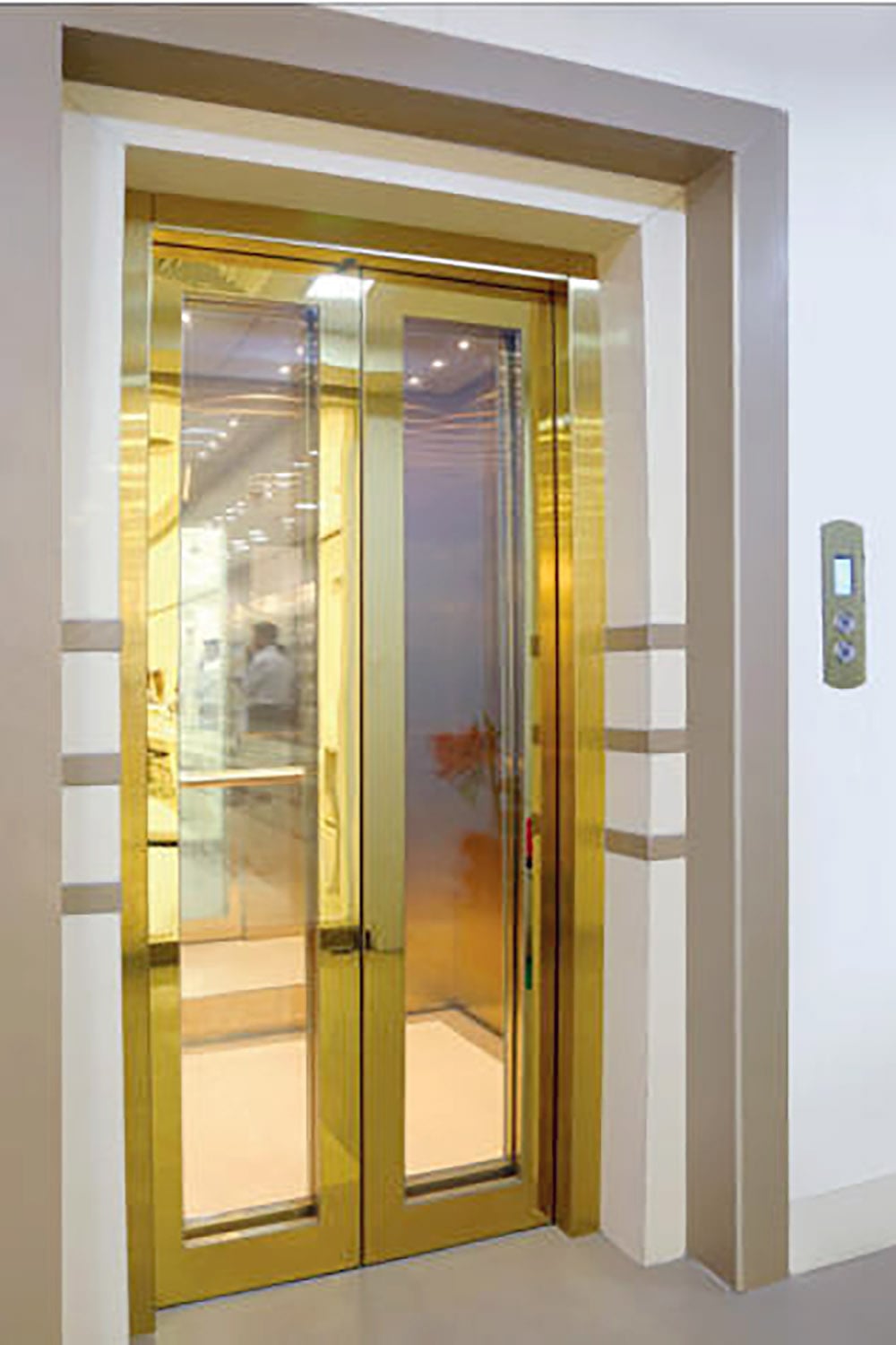 درب طبقه سانترال استیل و شیشه آسانسور مدل طلایی